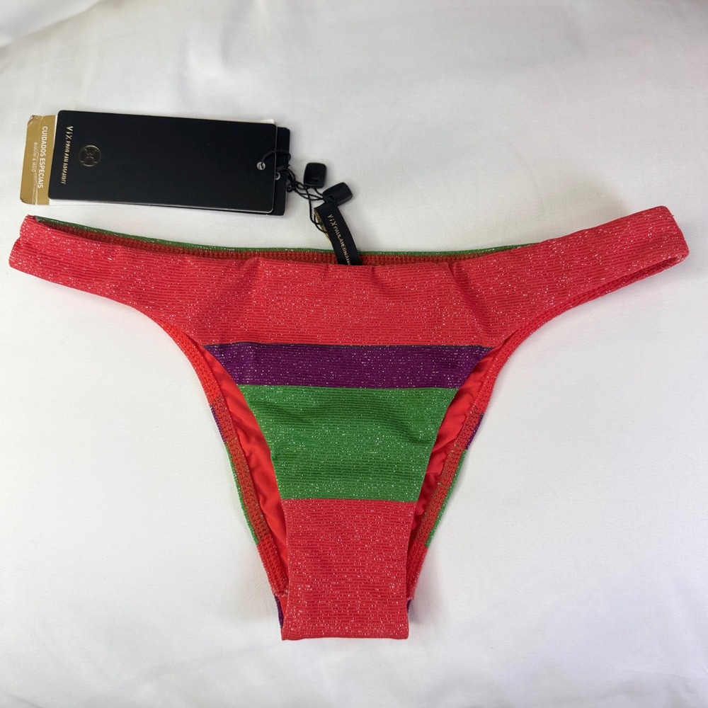 ViX Paula Hermanny Heatwave Basic Bikini Bottom Womens S Multi Color Striped